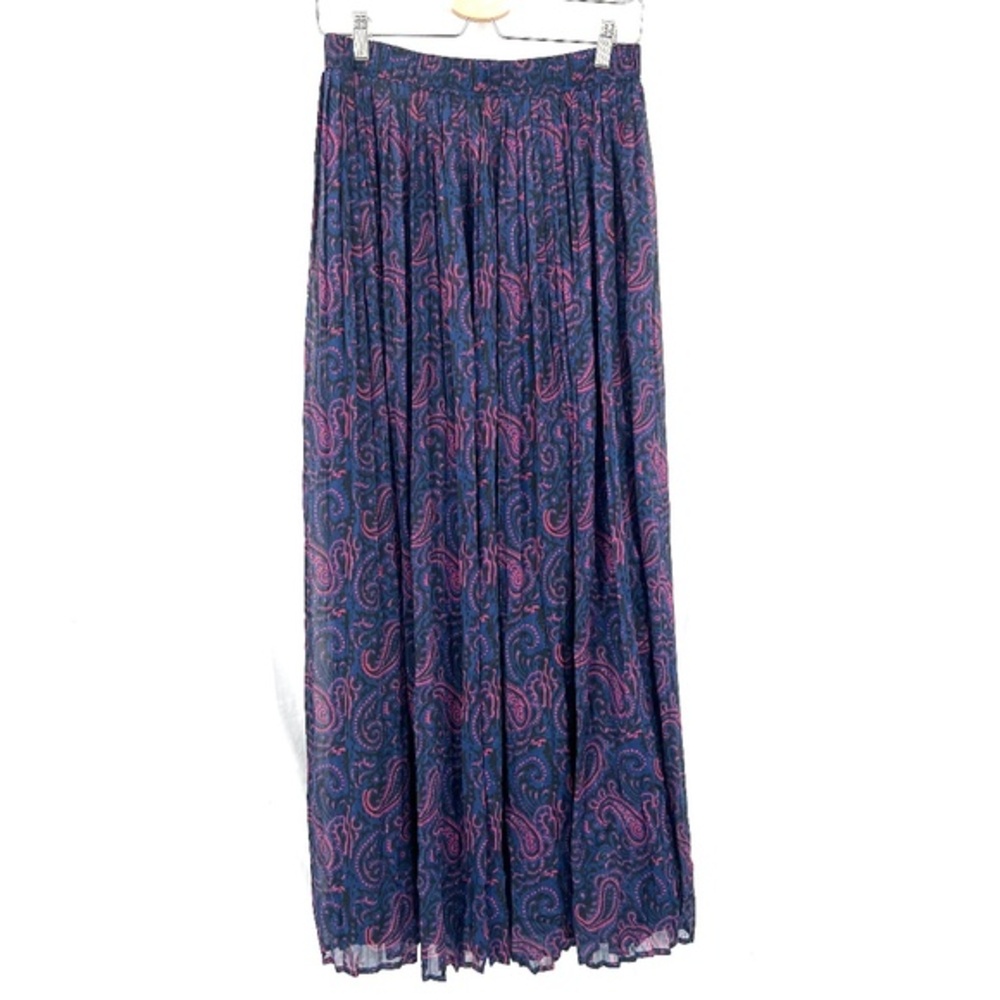 Modcloth pleated‎ metallic striped paisley floral maxi skirt boho goth hippy M